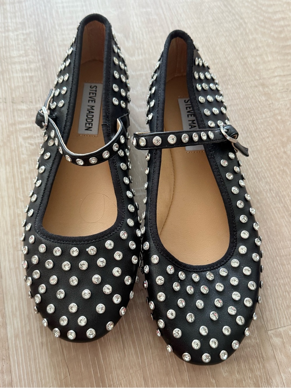 Steve Madden Black Studded Mary Jane Flats